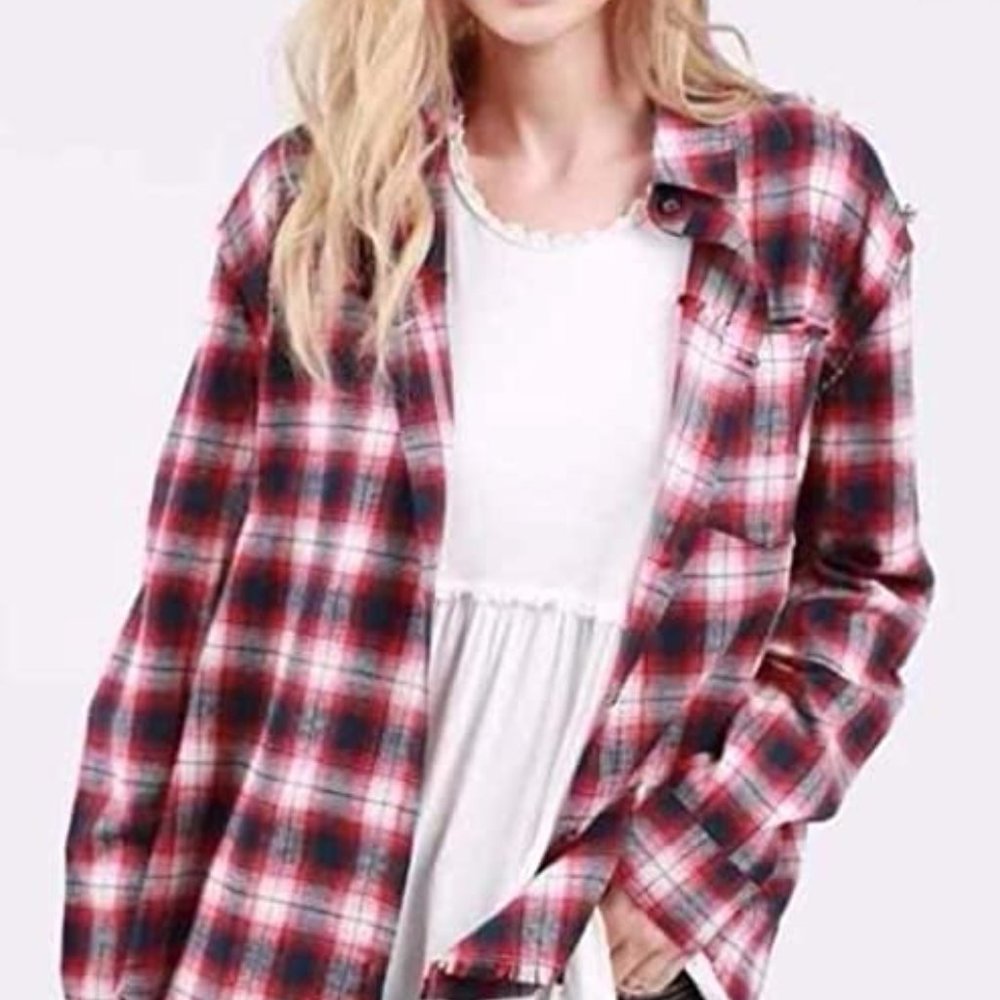 POL Red Plaid Button Up